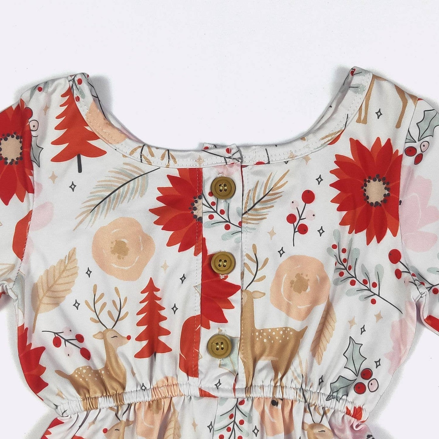 Poinsettia Deer Girls Romper