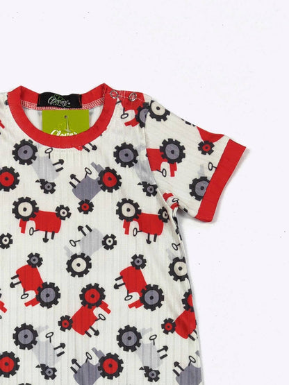 Grey & Red Tractor Boy Romper