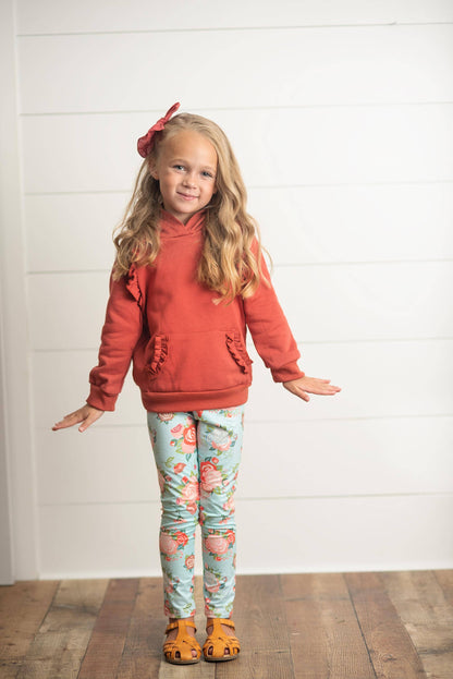 Kids Rust Pocket Ruffle Hoodie & Leggings Fall Set