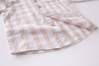 Beige & White Plaid Cotton Button-Down Shirt – Baby Toddler