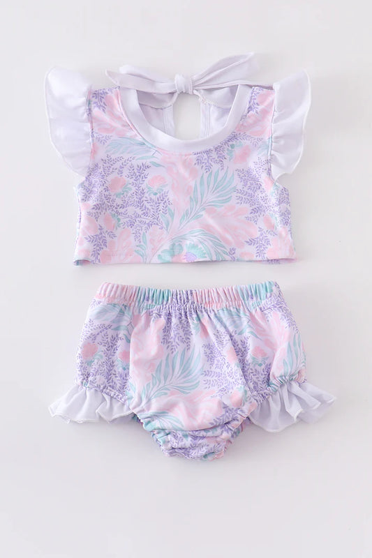 Swimsuit - Floral print girl 2pc swimsuit