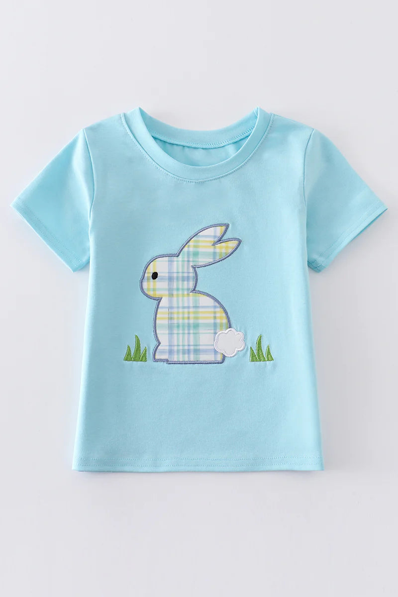 Blue rabbit applique boy top