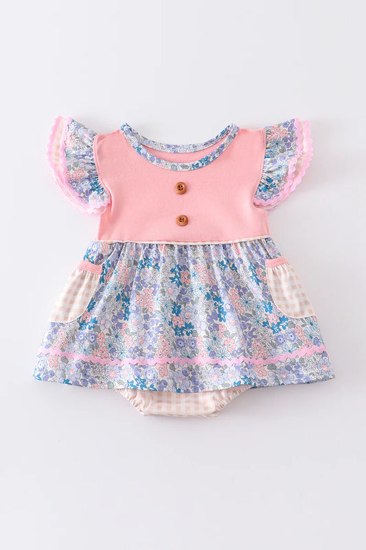 Pink floral print ruffle girl bubble