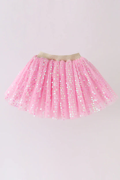 Pink sequins tulle tutu skirt