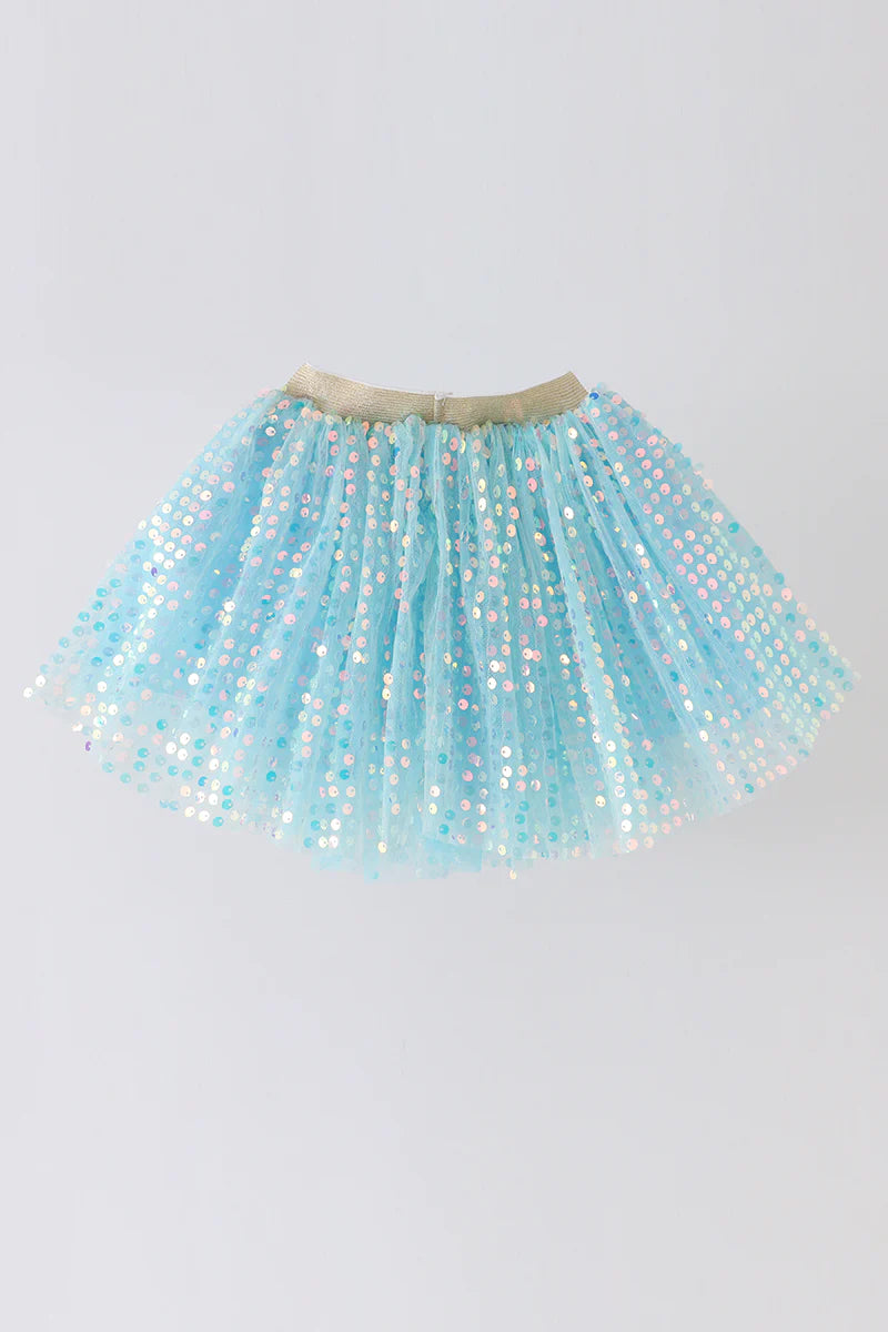 Blue sequin tulle tutu skirt