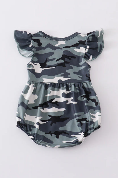 Camouflage print ruffle baby romper