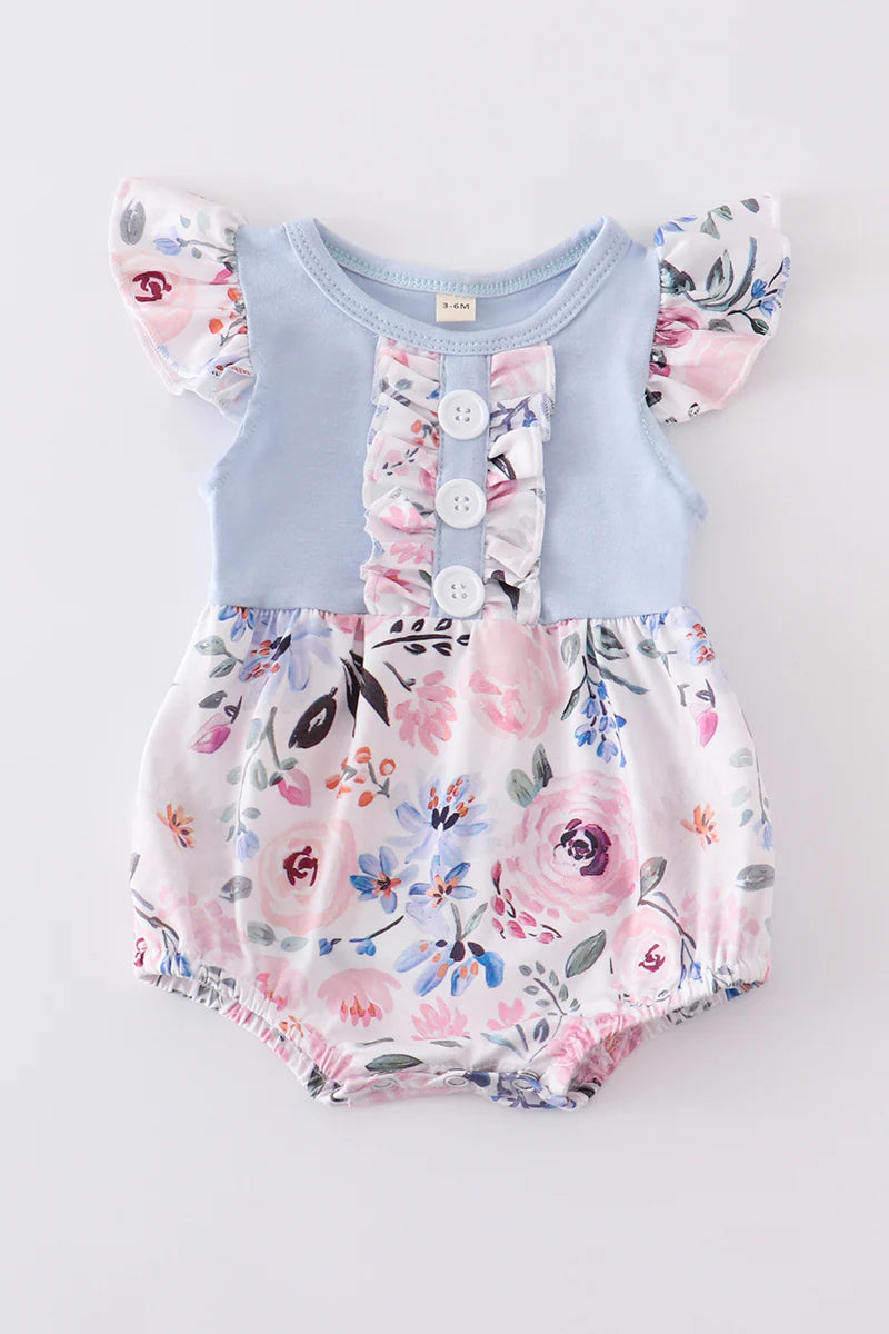 Blue ruffle buttons girl baby bubble