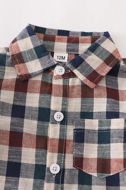 Navy plaid button down shirt