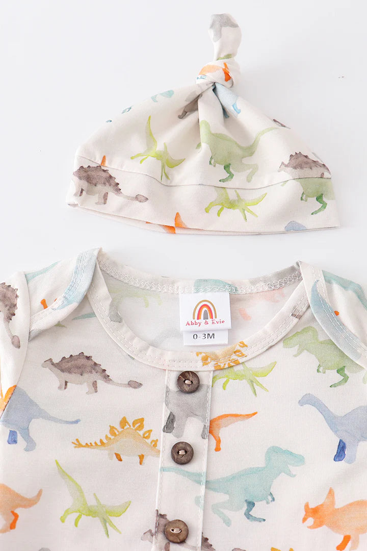 Dinosaur print bamboo baby gown set