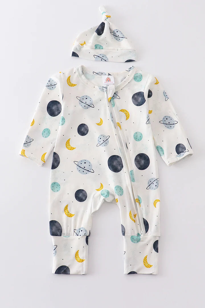 Solar system print bamboo romper