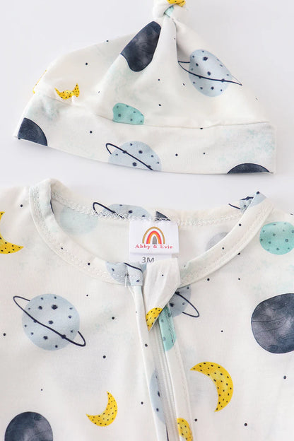 Solar system print bamboo romper