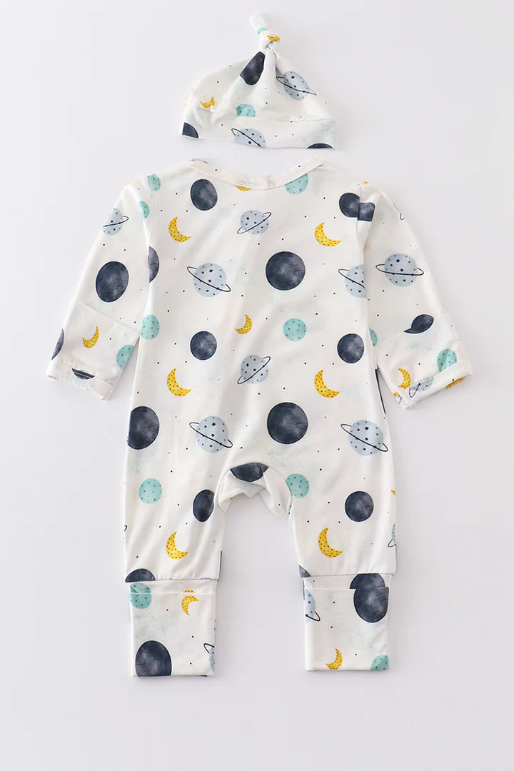 Solar system print bamboo romper