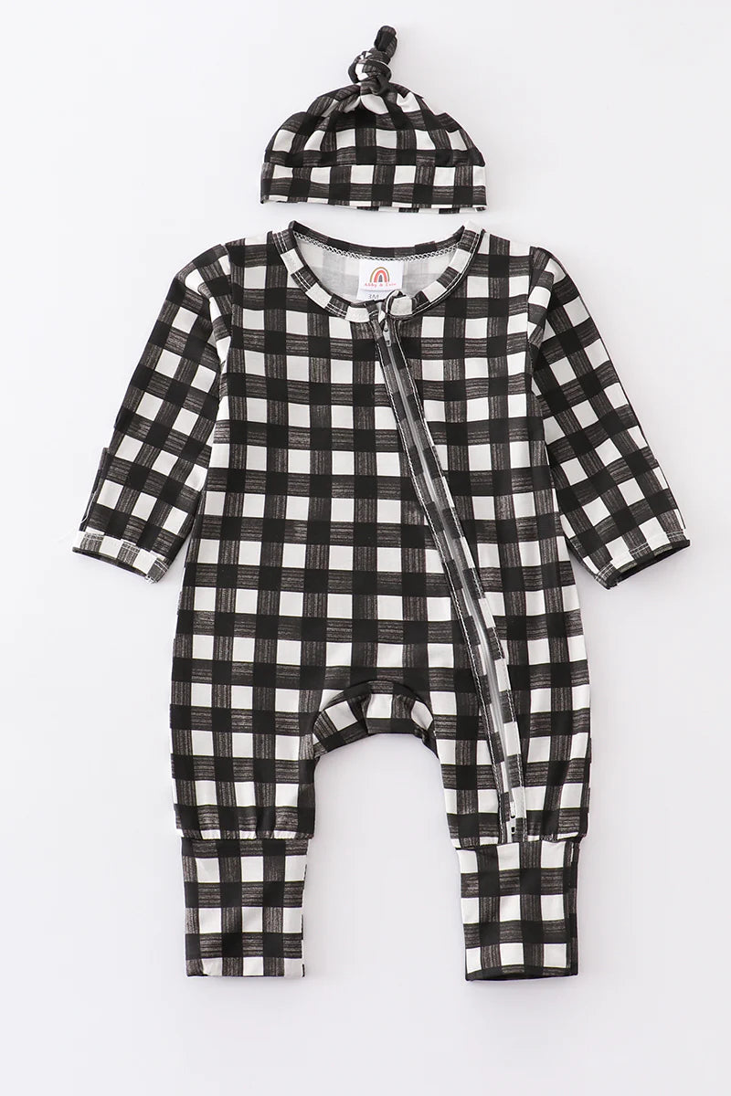 Black plaid romper