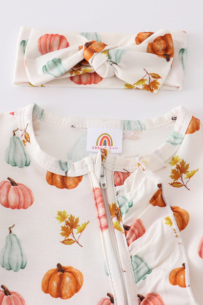 Pumpkin Print Ruffle Romper