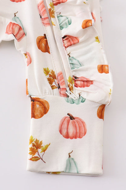 Pumpkin Print Ruffle Romper