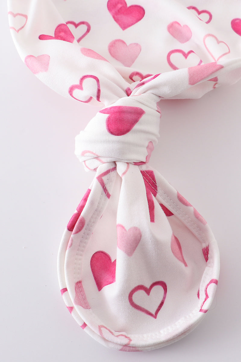 White heart print head band baby gown