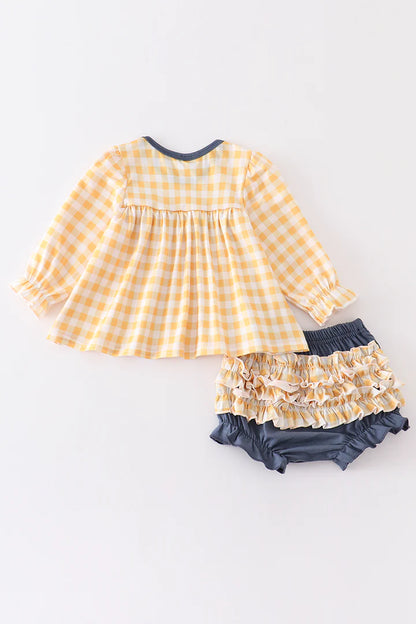 Mustard plaid baby girl bloomers set