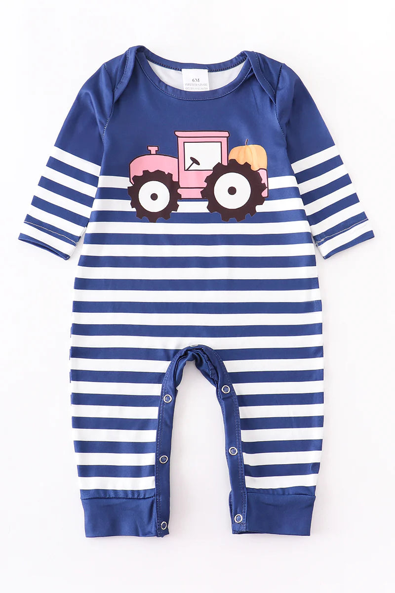 Stripe tractor baby romper