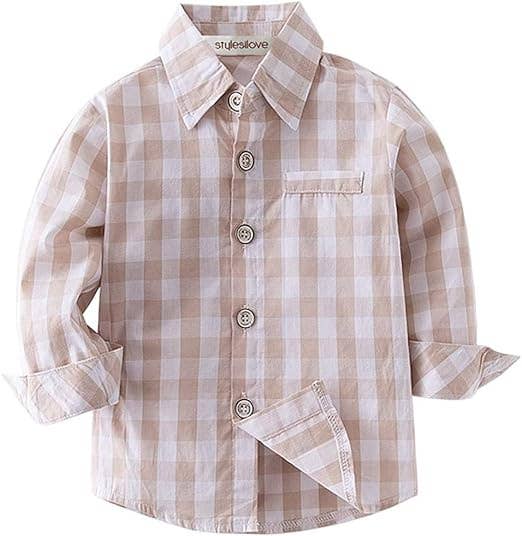 Beige & White Plaid Cotton Button-Down Shirt – Baby Toddler