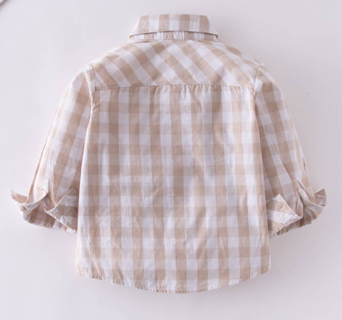 Beige & White Plaid Cotton Button-Down Shirt – Baby Toddler