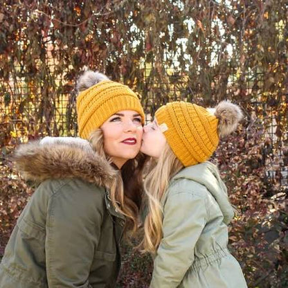 CC Kids Beanie Ages 2-5 Warm Chunky Thick Stretchy Knit Slouch Beanie Skull Kids Hat with Pom