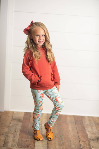 Kids Rust Pocket Ruffle Hoodie & Leggings Fall Set