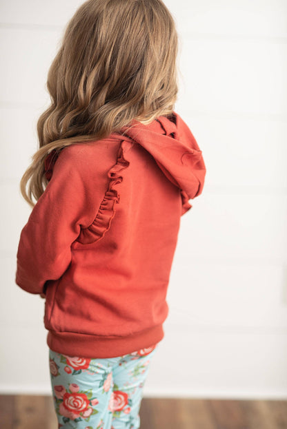 Kids Rust Pocket Ruffle Hoodie & Leggings Fall Set