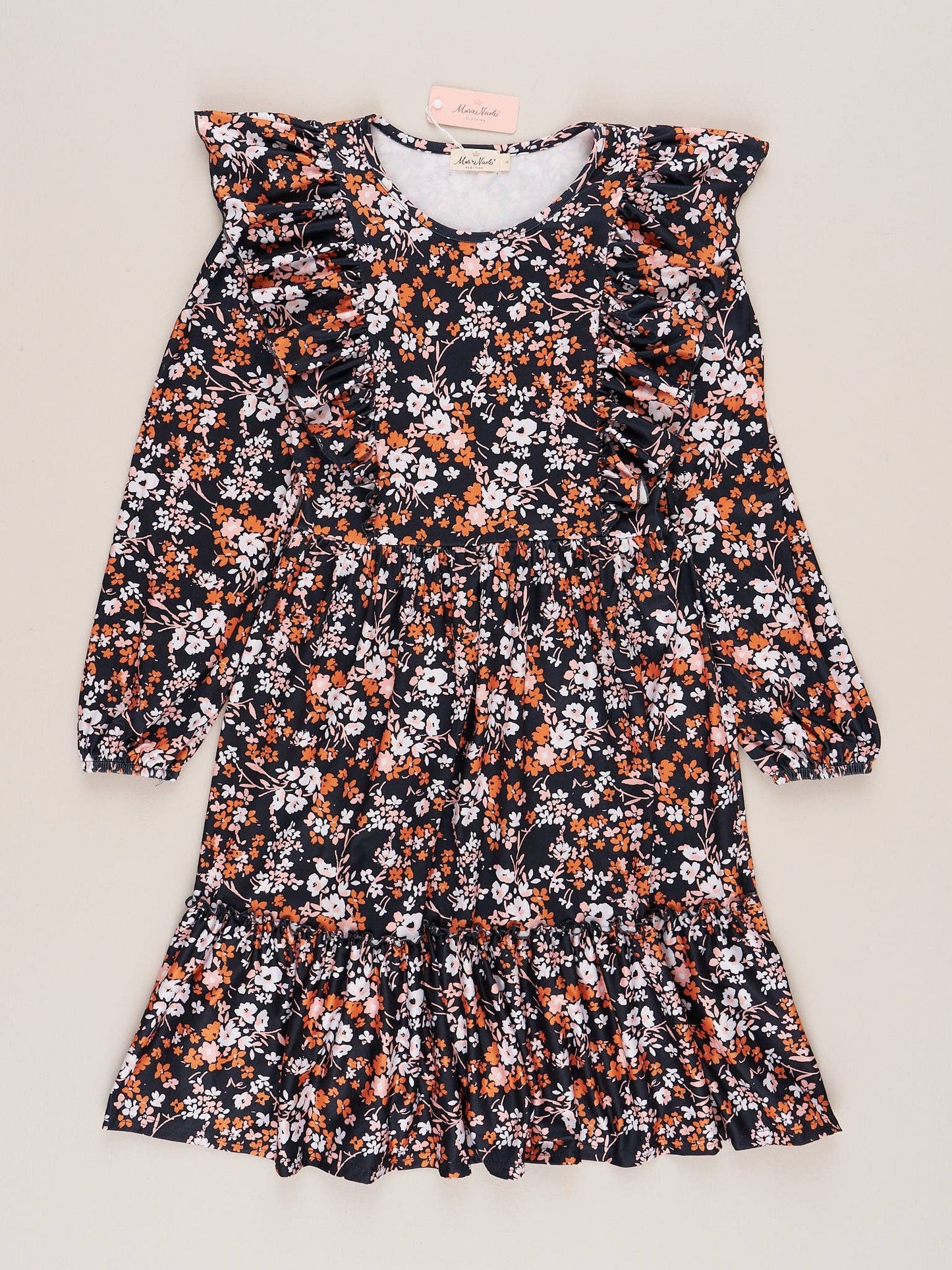 Mom & Me Black & Bronze Floral Ruffle Dress