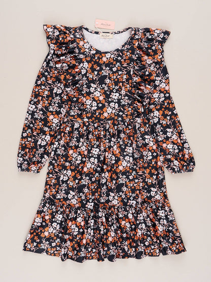 Mom & Me Black & Bronze Floral Ruffle Dress