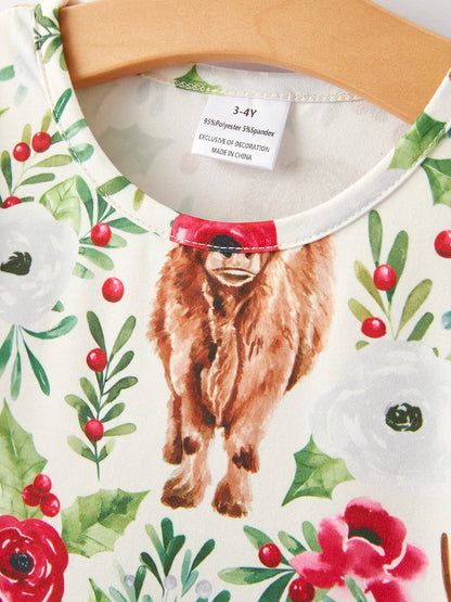 Highland Cow and Flower Pattern Dress