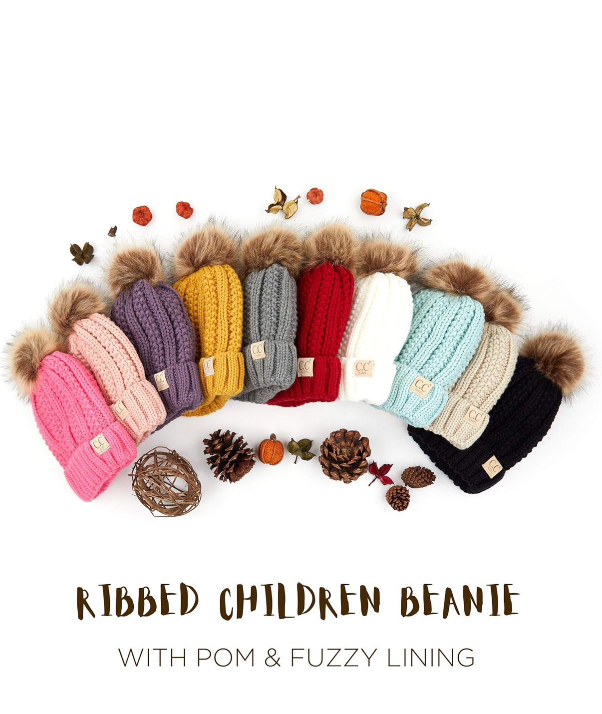 CC Kids Beanie Ages 2-5 Warm Chunky Thick Stretchy Knit Slouch Beanie Skull Kids Hat with Pom