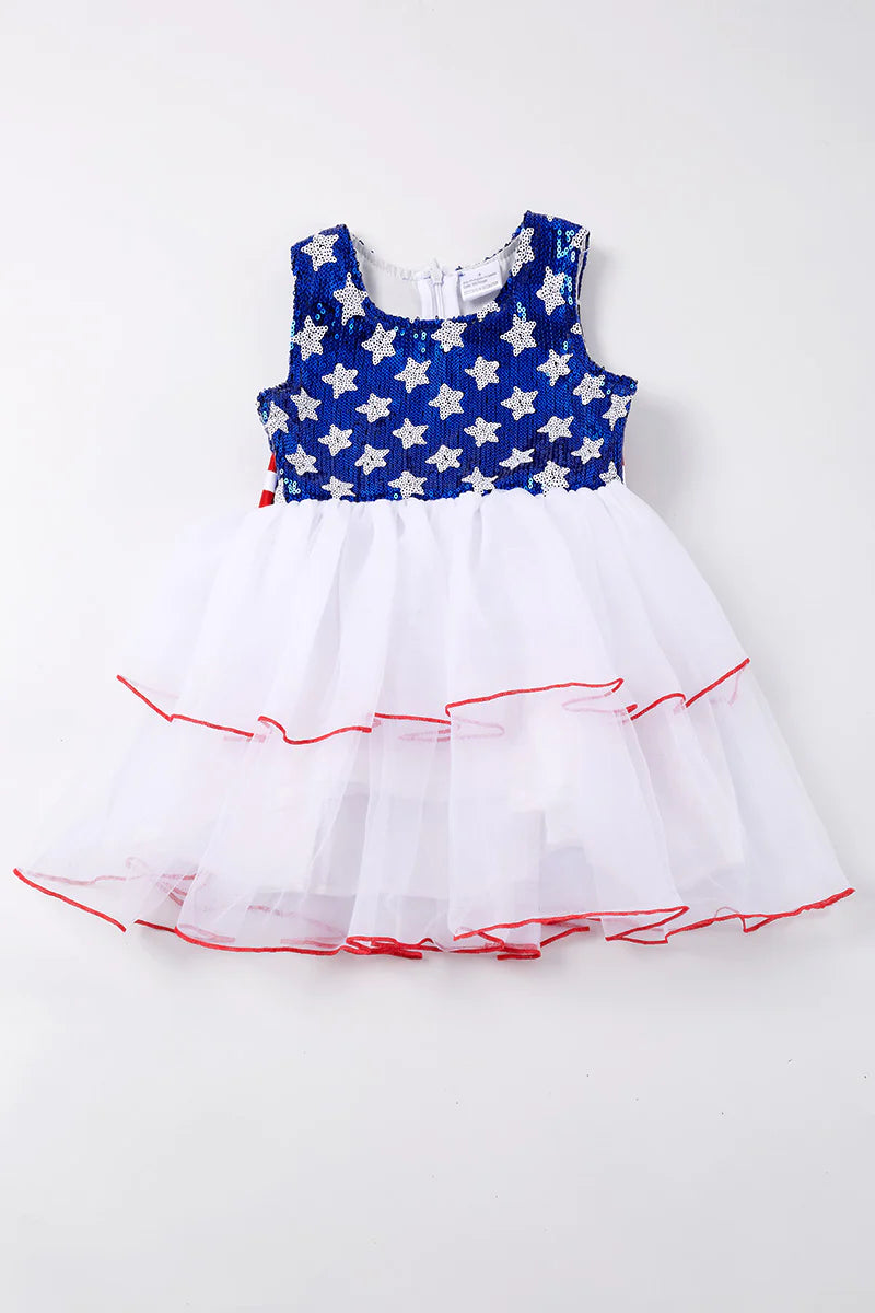 Navy star sequins girl tutu dress