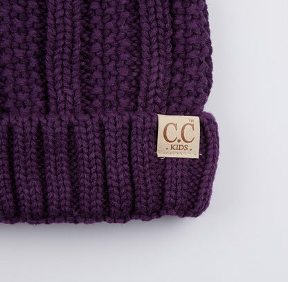 CC Kids Beanie Ages 2-5 Warm Chunky Thick Stretchy Knit Slouch Beanie Skull Kids Hat with Pom