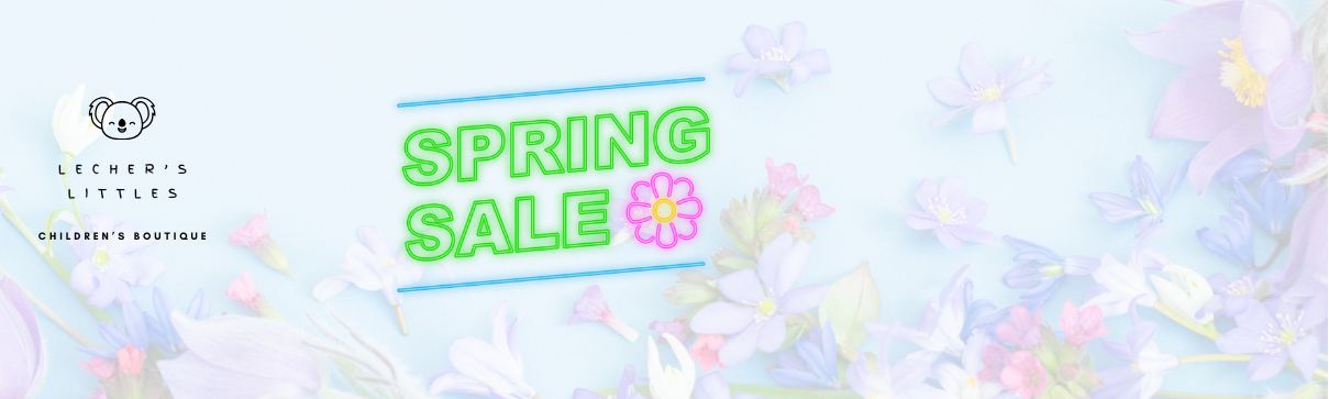Spring sale banner with colorful text and floral elements on a light background