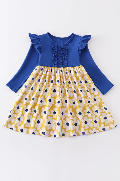 Navy floral print ruffle dress