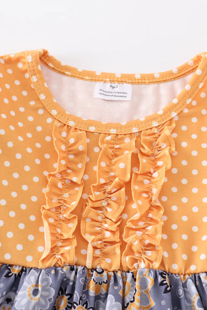 Mustard floral dot print ruffle dress