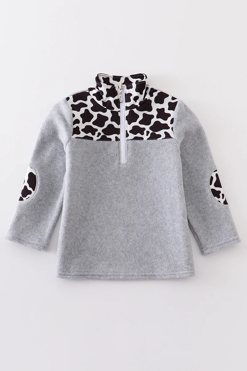 Cow print fleece boy top