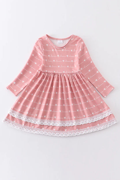 Pink heart print girl dress