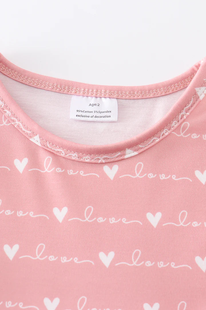 Pink heart print girl dress