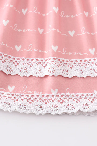 Pink heart print girl dress