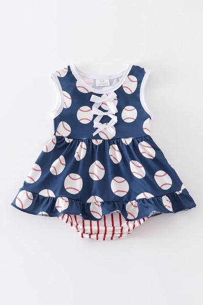 Baseball print girl romper