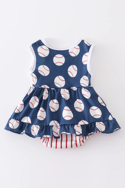 Baseball print girl romper