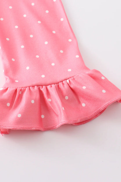 Pink with With Dot floral print ruffle set