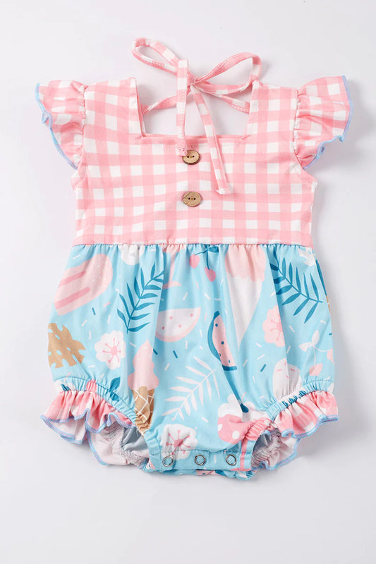 Pink plaid ice cream ruffle baby romper