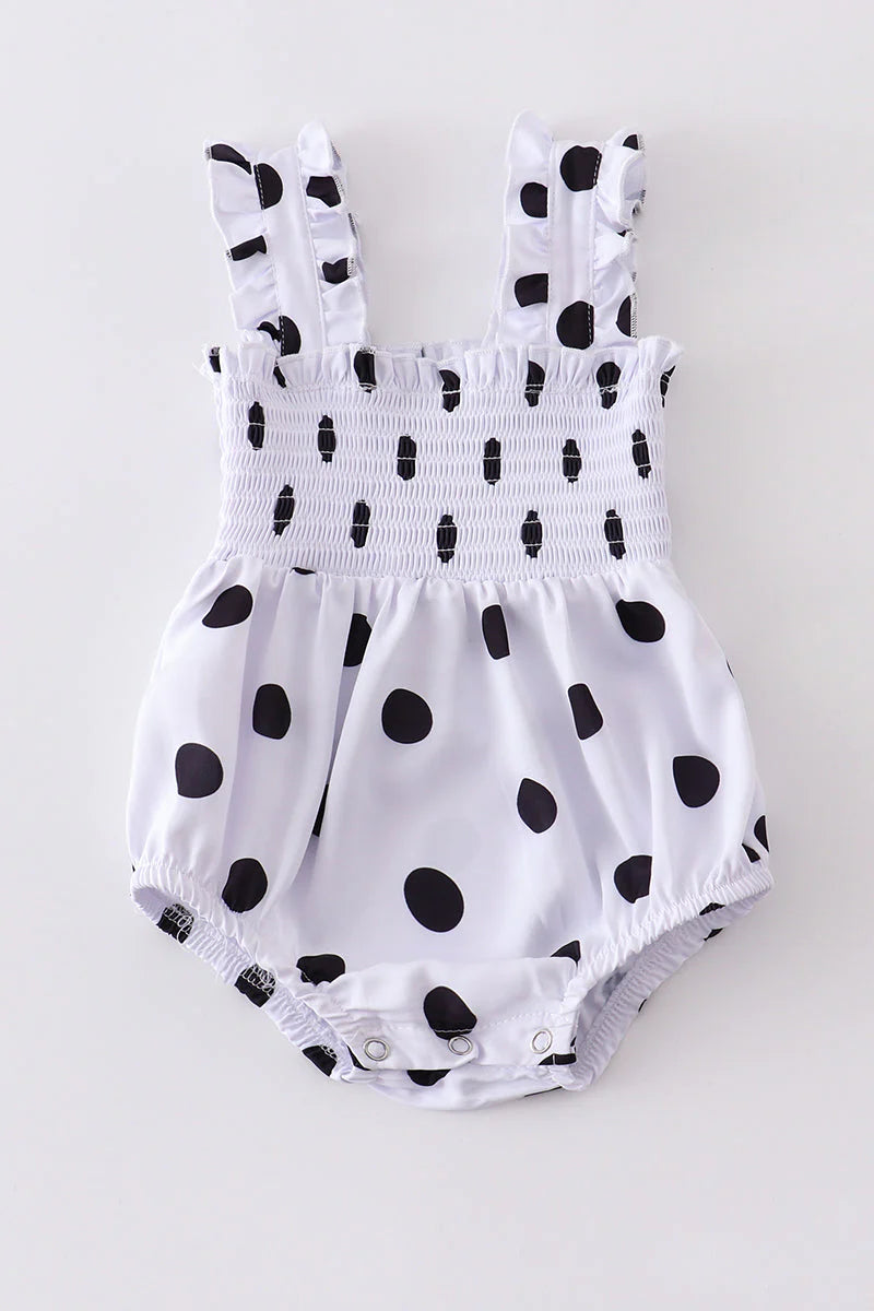 White dot smocked strap baby romper