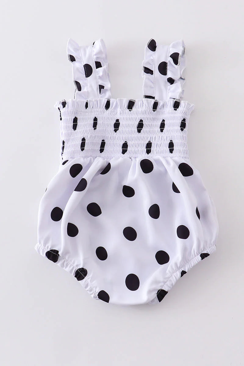 White dot smocked strap baby romper