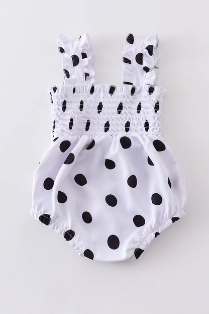 White dot smocked strap baby romper