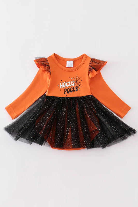 Orange 'Hocus Pocus' Ruffle Baby Romper