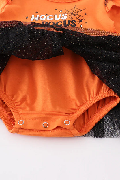 Orange 'Hocus Pocus' Ruffle Baby Romper