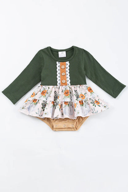 FOREST FLORAL RUFFLE BABY ROMPER